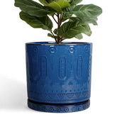 Eightpot front view of blue 12-inch planter highlighting shape and pattern, attractive display
