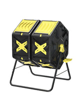 EJWOX front view of dual-chamber compost tumbler showing compact design and easy access benefit
