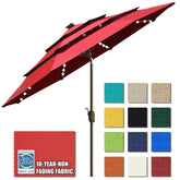 EliteShade front view of 9ft umbrella showing logo and red canopy benefit shade