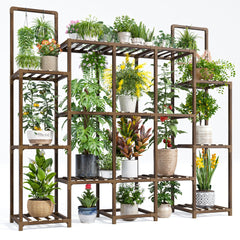 EnHomee front view of assembled plant stand showing many pots and tidy display benefit