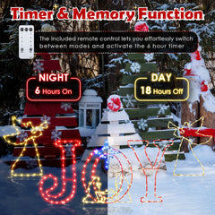 Enhon JOY letters close-up glowing red to add festive color outdoors