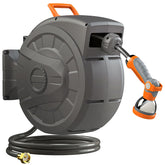 Entgard retractable hose reel front view showing compact wall-mounted benefit