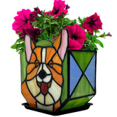 Entlityful corgi planter front view showing colorful stained-glass appeal