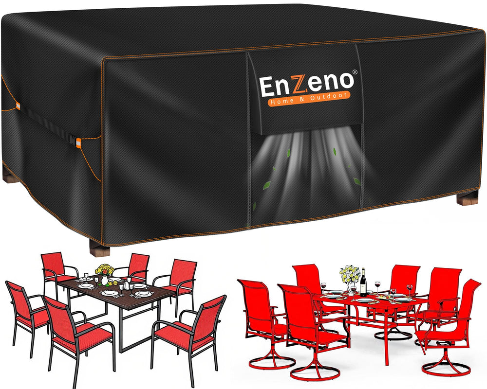 Enzeno front view of cover on patio table showing full protection benefit