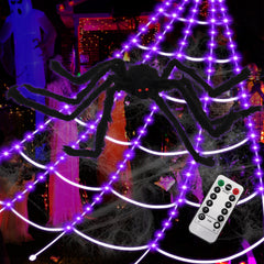 Eossth front view of illuminated web and spider showing dramatic curb appeal