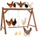 EOWOAN front view of A-frame roost showing stable perch and two swings for flock enrichment
