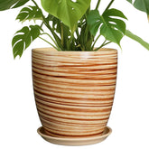 EPFamily ceramic pot front view showing yellow glaze and fluted design, decorative benefit