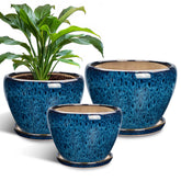 EPFamily blue planter set front view showing three sizes and decorative appeal
