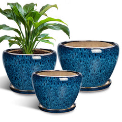 EPFamily blue planter set front view showing three sizes and decorative appeal