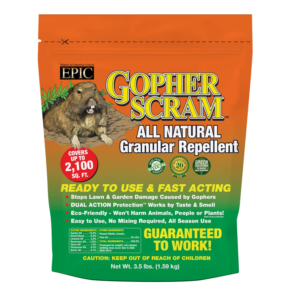 EPIC REPELLENTS front packaging of 3.5 lb bag showing product label and resealable top for convenient storage