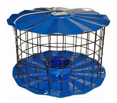 Erva front view of bluebird feeder showing accessible mealworm cup and guard benefit