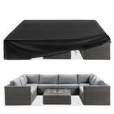 ESSORT front view of cover protecting large rectangular dining set, keeps furniture dry