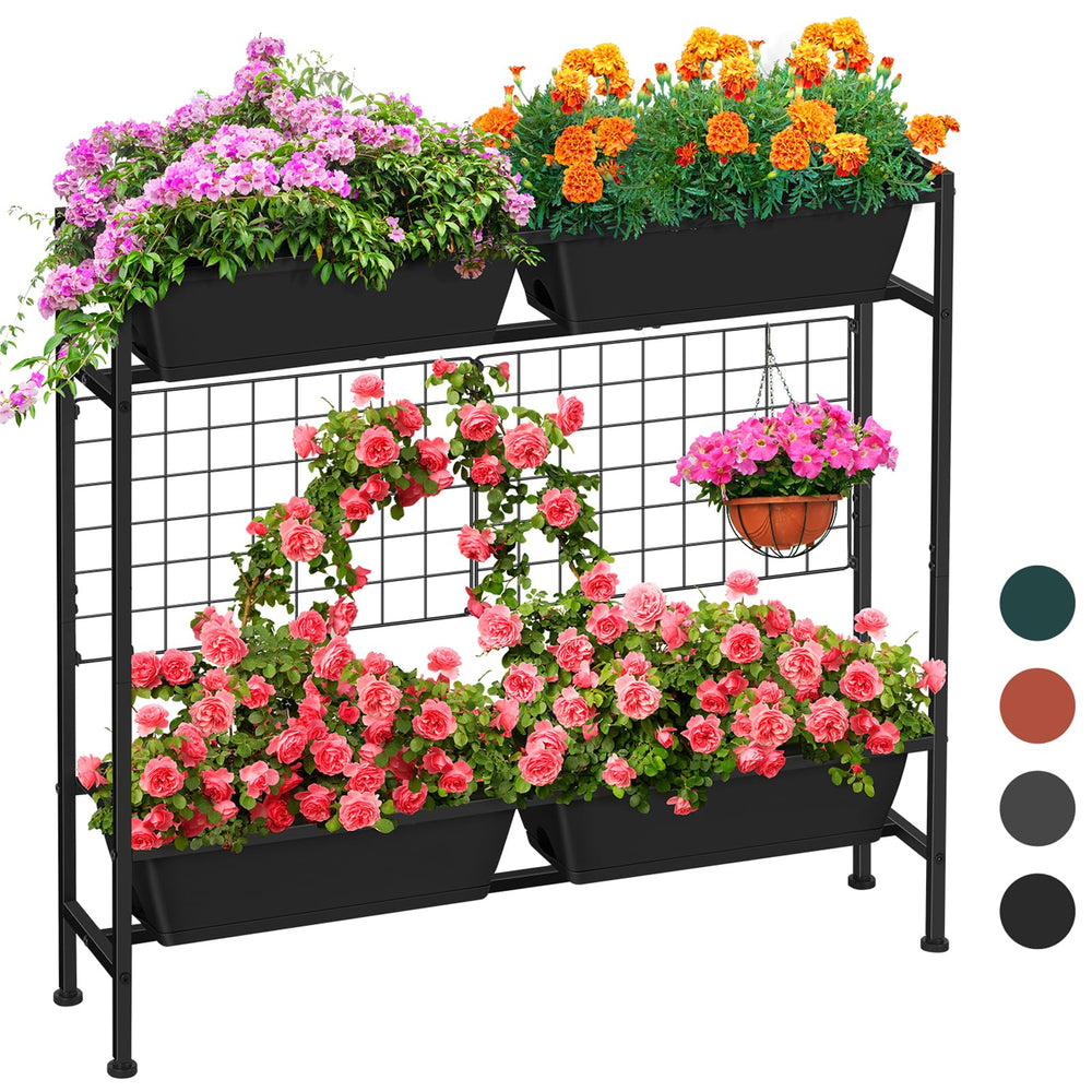 ETELI front view of assembled planter showing compact footprint and trellis support