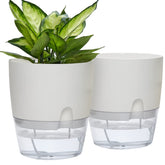 ETGLCOZY front view of white self-watering planter, tidy modern decor benefit