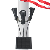 Etzeaxus front view showing compact solar flag pole light and benefits of bright illumination