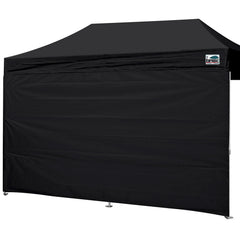 Eurmax black front panel fitted on 10x20 canopy showing full coverage and privacy