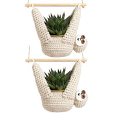 Evbopa sloth hanger front view showing macrame and sloth motif for decorative appeal