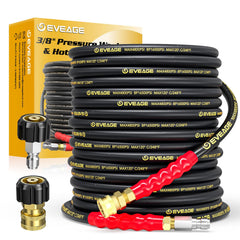 EVEAGE front view of coiled 50ft hose showing length and brand benefit