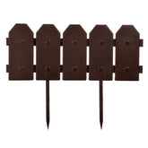 Evelyne front view of eight brown dog-ear garden edging panels showing decorative fence look and neat border