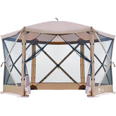 EVER ADVANCED front view of assembled gazebo showing full screened shelter and shade benefit