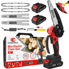 EVERFORCE mini chainsaw front view showing compact design and portability benefit