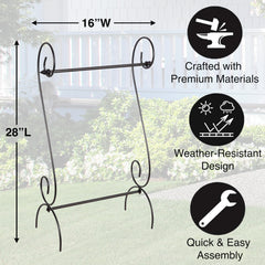 Evergreen Flag stand placed in a planter visualizing quick porch styling