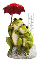 Evergreen Frog Lovers front view showing umbrella and readable 5-inch rain gauge