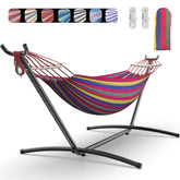 EveryFun double hammock front setup showing full stand and bed, comfortable lounging