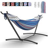 EveryFun hammock front view showing full hammock and stand, comfort ready