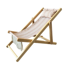 Evolve Heritage Collection front view of children’s sun lounger showing wooden frame and canvas sling for comfortable seating