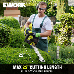 EWORK dual-action 22-inch blade closeup illustrating cleaner cuts and durability