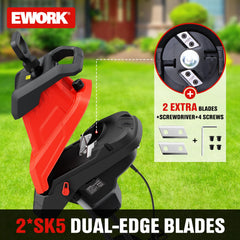 EWORK collection bag installed capturing fine mulch for easy disposal