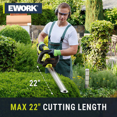 EWORK rotating rear handle angled for ergonomic control and easier trimming