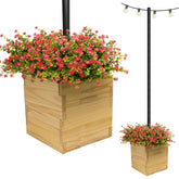 EXCELLO front view of planter showing natural wood and stylish stacked panels benefit: attractive focal point