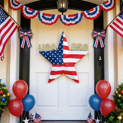 Execabe star hung on a front door adding festive curb appeal