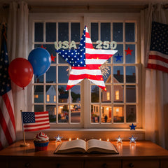 Execabe star lit at dusk with warm LEDs creating welcoming glow