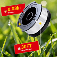 Eyoloty close-up of 0.065" line texture highlighting abrasion-resistant nylon benefit