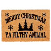 FAGGMY front view doormat showing festive message and natural coir benefits