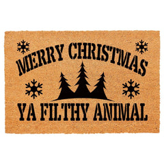 FAGGMY front view doormat showing festive message and natural coir benefits