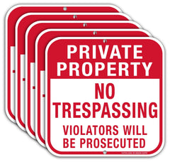 Faittoo front view of five red-and-white signs showing clear warning