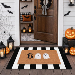 Fallovea Boo Ghost coir mat front view shows cheerful welcome and durable scraping