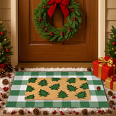 Fallovea front view showing both coir mat and plaid rug, welcoming entry benefit