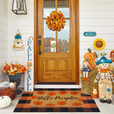 Fallovea front packaging showing Hello Pumpkin coir mat, welcoming entry benefit