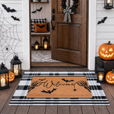 Fallovea front view of boxed set showing welcome and plaid mats, enhances seasonal curb appeal