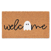 Fallovea front view of doormat showing cute ghost and welcome text, improves curb appeal