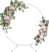 Fandature front view of white round backdrop stand showing elegant frame and event focal point