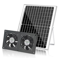 Fanspex panel solar frontal mostrando tamaño y potencia
