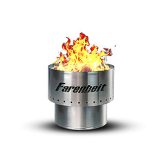 Farenheit front view of assembled fire pit showing compact design and portability benefit
