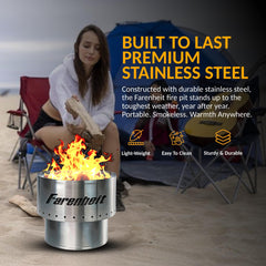 Farenheit placed on patio table demonstrating safe small-scale backyard heating option