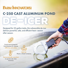 Farm Innovators close-up of cast aluminum housing showing durable build